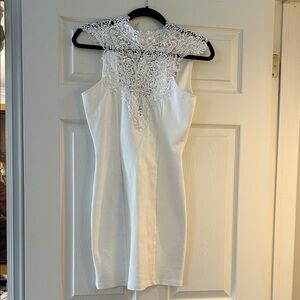 Solemio Cream Dress with Lace Accents